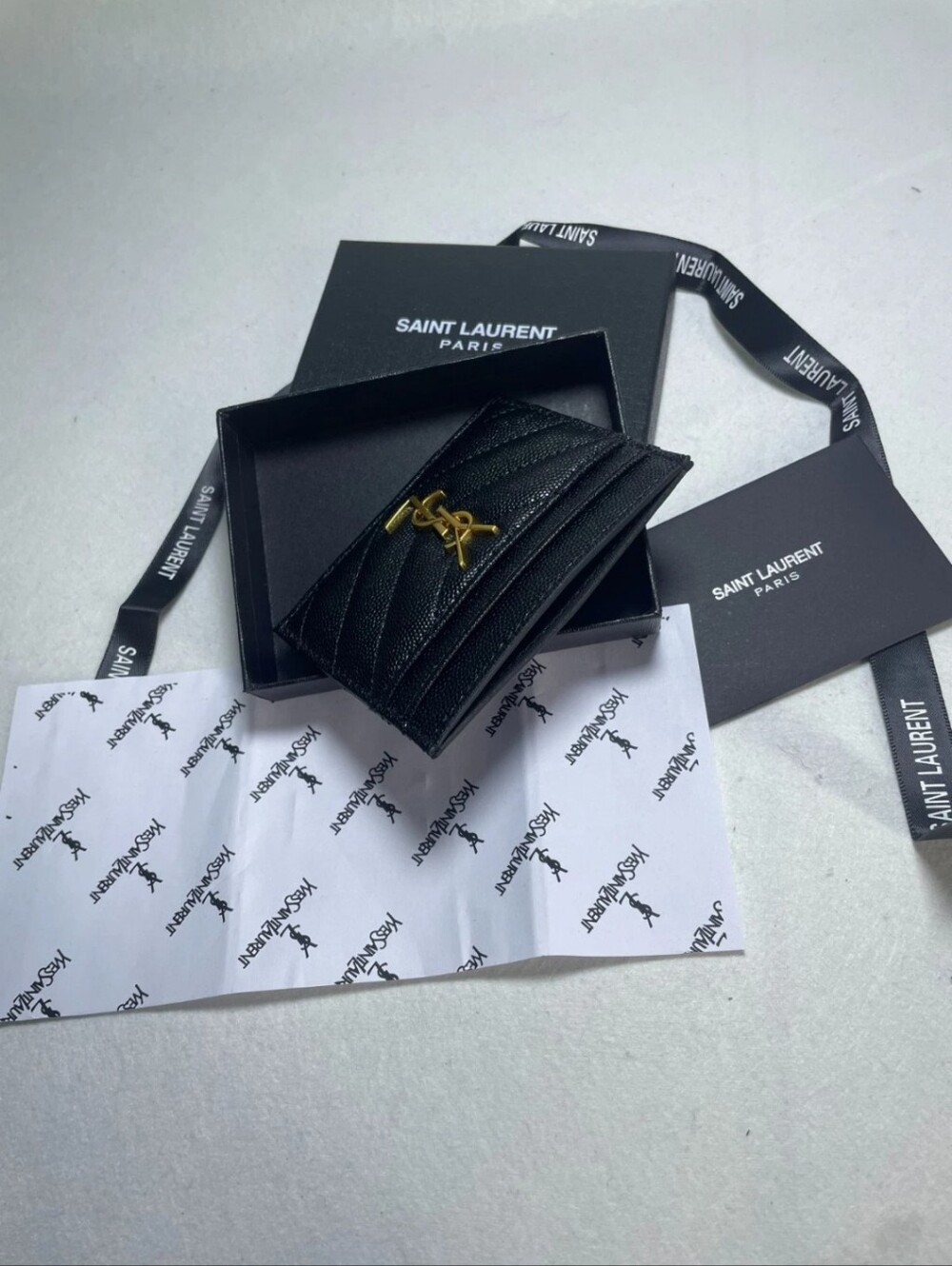 Saint Laurent Black Quilted Leather Card Case with Gold YSL Emblem - Picture 2 of 3